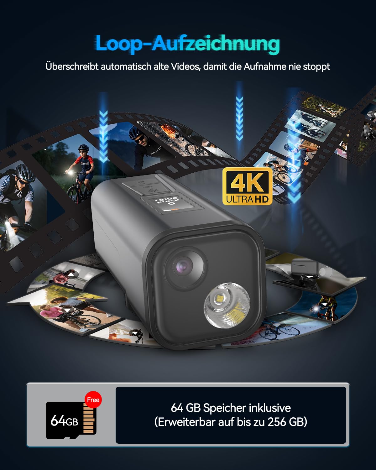 Spedal 4K Dashcam Motorrad, WiFi Dashcam Auto mit GPS-Tracking, 6-Achsen EIS, 6h Akku 30fps Action Cam, Fahrrad Kamera, 132° Weitwinkel, IP65 wasserdicht, Nachtsicht, inkl. 64GB SD-Karte (Grau)