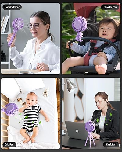 Miniatura 7 de Ventilador de cochecito, ventilador portátil con clip, ventilador portátil con rotación de 360, ventilador de escritorio personal recargable por