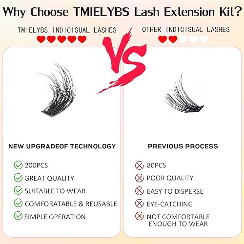 Miniatura 6 de TIMELYBS - Kit de 200 pestañas individuales de grosor 80D, con unión de pestañas, sello y pinzas para pestañas, racimos de pestañas rizadas en D,