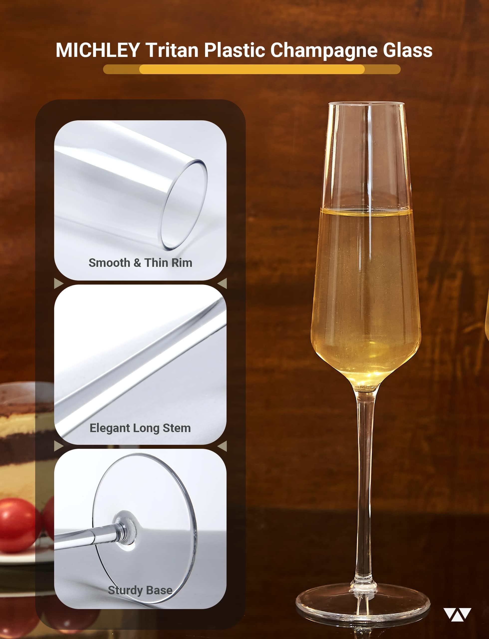 MICHLEY Set di 4 calici da champagne in plastica infrangibile, 212,6 g, in Tritan, per spumante, anniversario, regalo di nozze