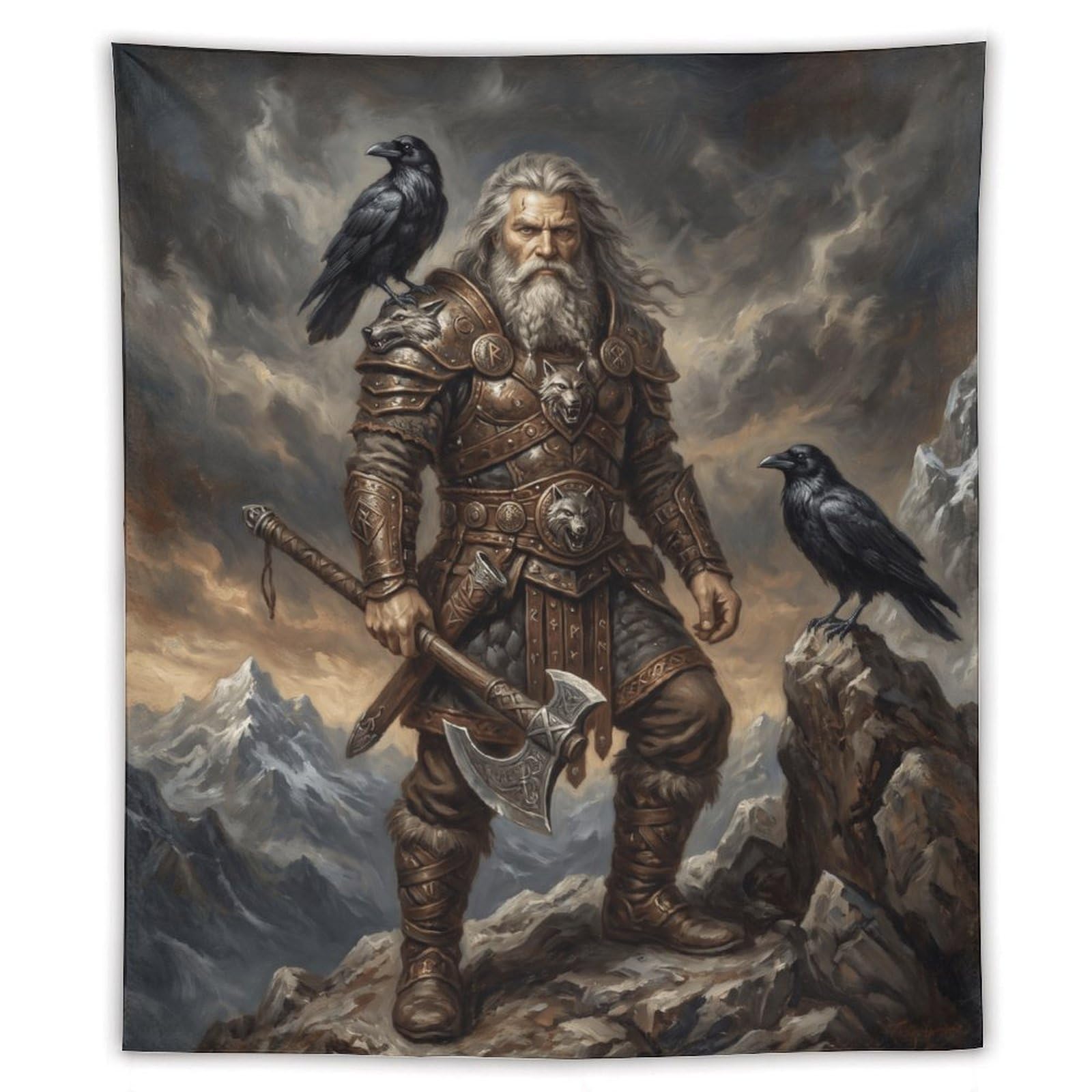 H3B8U2Y5 Norse Mythology Odin Wall Tapestry, Ancient Rune Mood