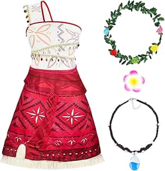 Tacobear Deguisement Vaiana Fille Costume Moana Robe De Princesse Vaiana Avec Collier Bracelet Épingle à Cheveux Pour Anniversaire Fête Carnaval (110