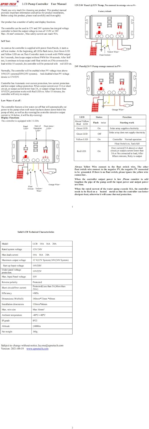 Solar Pump Controller; LCB 16Amp DC Pump Controller; Linear Current Boosters; 12V/24V Compatible; 14-55V DC Input; 16A Max Output
