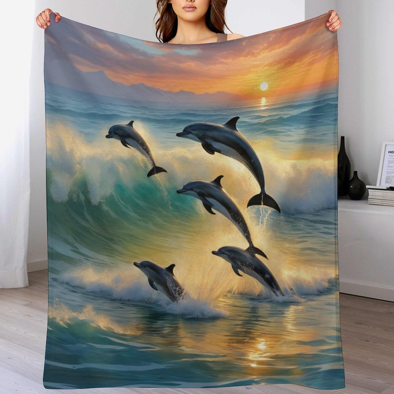 Plaid dauphin en flanelle polaire de qualité supérieure 100x130 cm pour lit