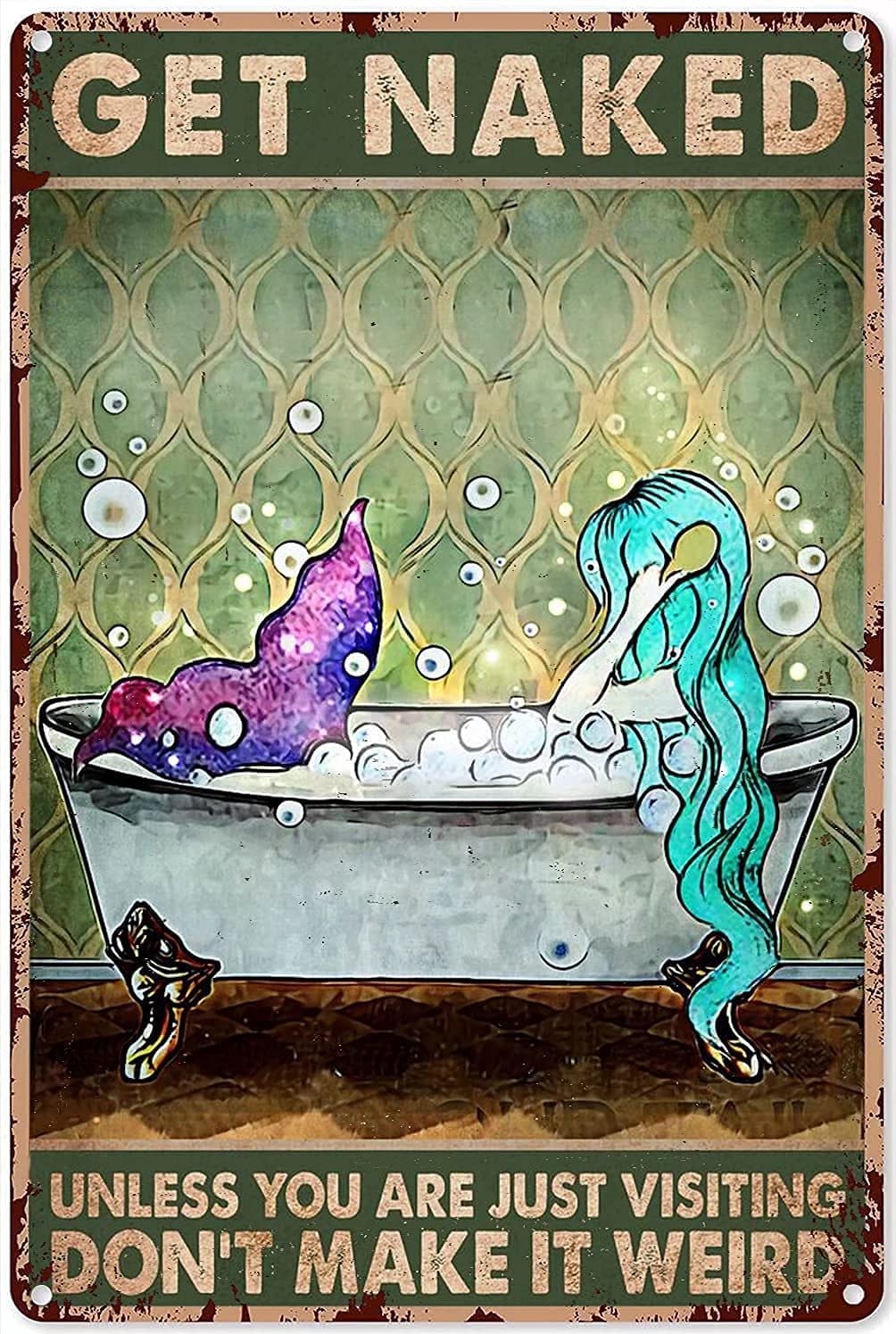 Mermaid Bath Poster Metal Signs, Fun Poster For Bar Kitchen Cafe Farmhouse Wall Decor 8x12inch