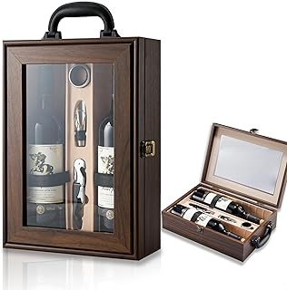 Wine Box, 2 Bottle Top Handle with 3 Accessory Gift for Wedding,Party,Gift,Birthday,Vintage Walnut wood Wine Storage Box for Home Bar Decor,Handmade Premium Carrier Case