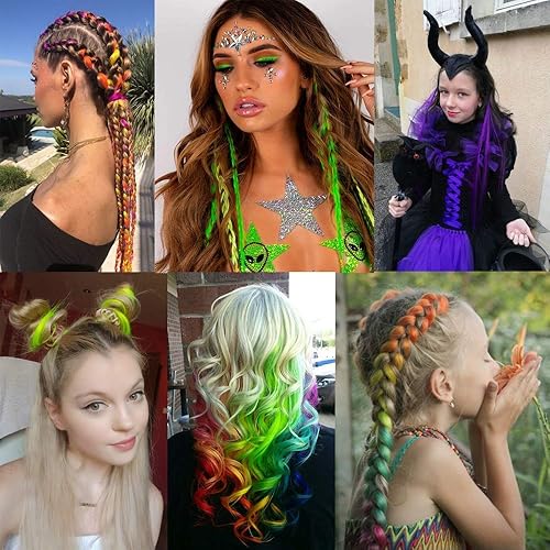 Miniatura 6 de FESHFEN Extensiones de cabello de colores, 10 piezas de cabello azul oscuro para mujer, extensiones de cabello lacio colorido con clip para fiestas