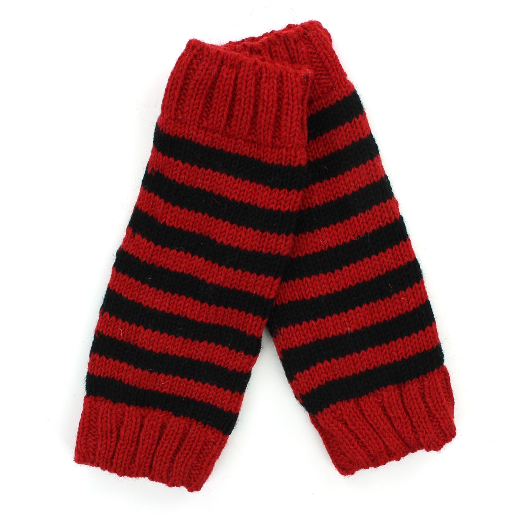 LOUDelephant Hand Knitted Wool Leg Warmers - Stripe Red Black