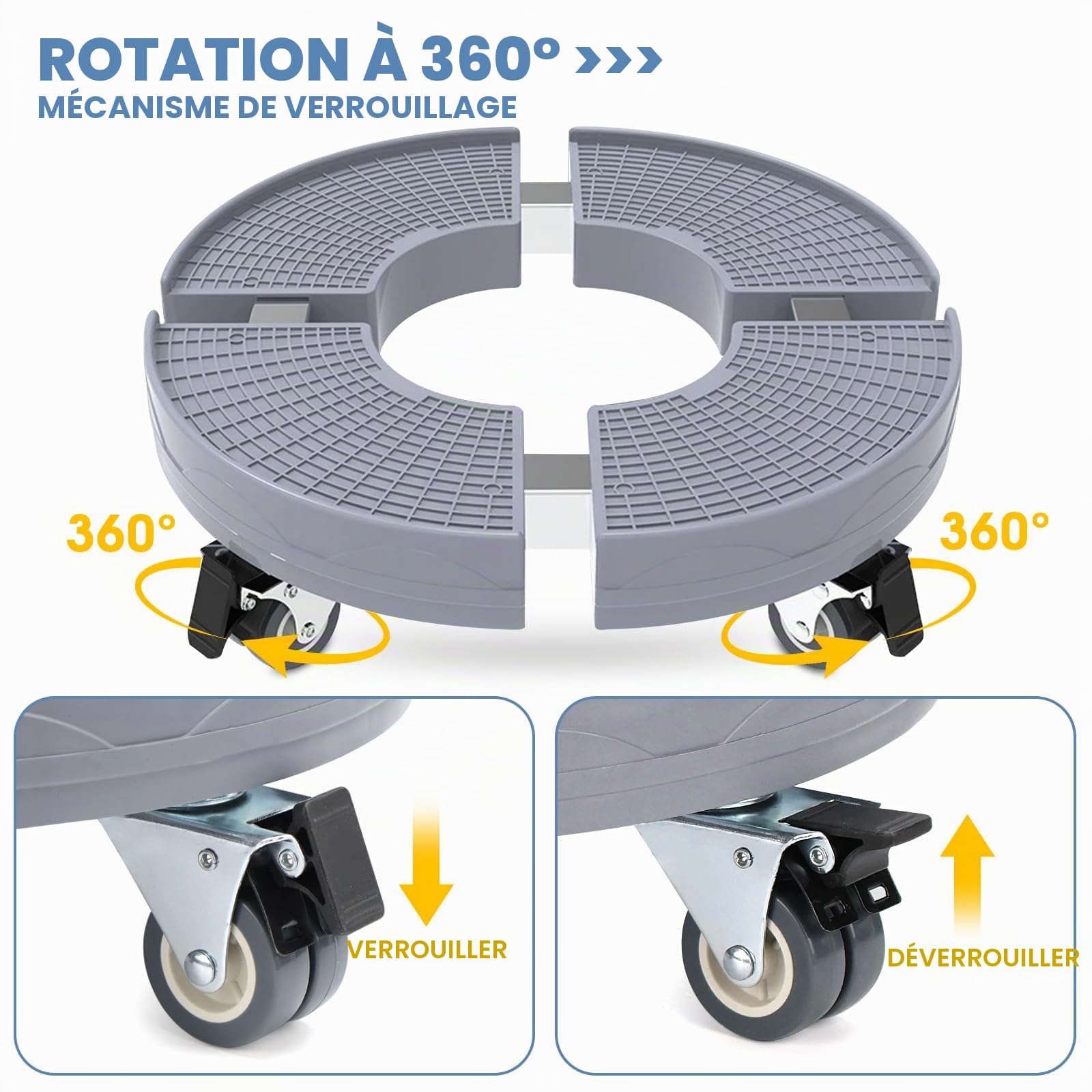 Raxfekro Chariot pour plantes réglable de 38 à 50 cm, capacité de charge de 200 kg, soucoupe avec roulettes et frein, convient pour pots de fleurs, climatiseurs, etc