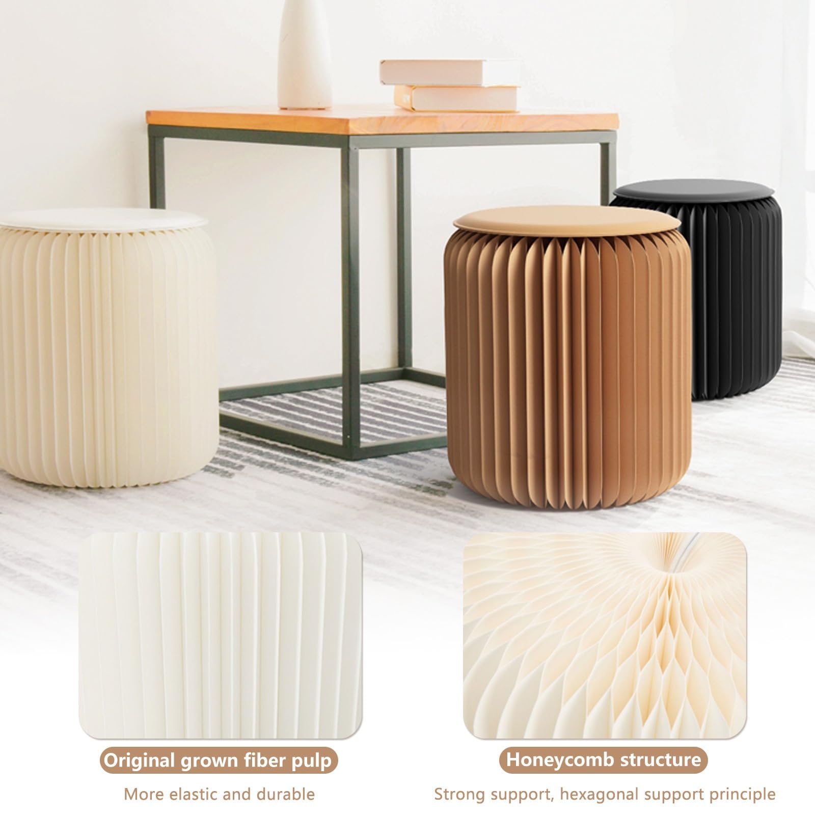 Tabouret Pliant en Papier Kraft avec Coussin Facile à Monter Convient Aux Centres Commerciaux Cabines D'Essayage Expositions Et Chambres(Marron,44cm(17.3in))