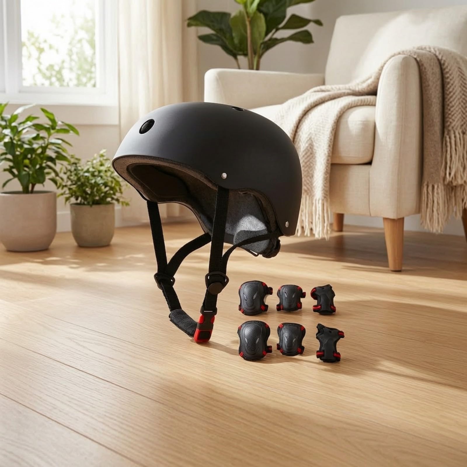 TISHITA Casco con Set di Protezioni per Ginocchia Gomiti e Polsi Regolabile Kit Protezione con Casco e Protezioni Articolari per Pattinaggio