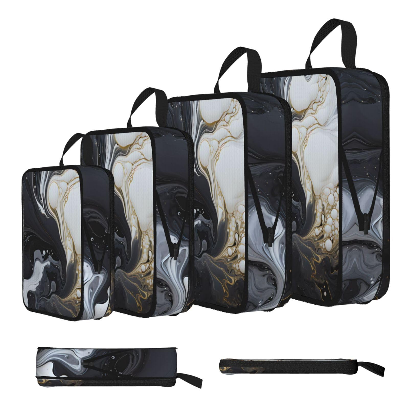Black and white marbling Compression Packing Cubes 4 Piece Set