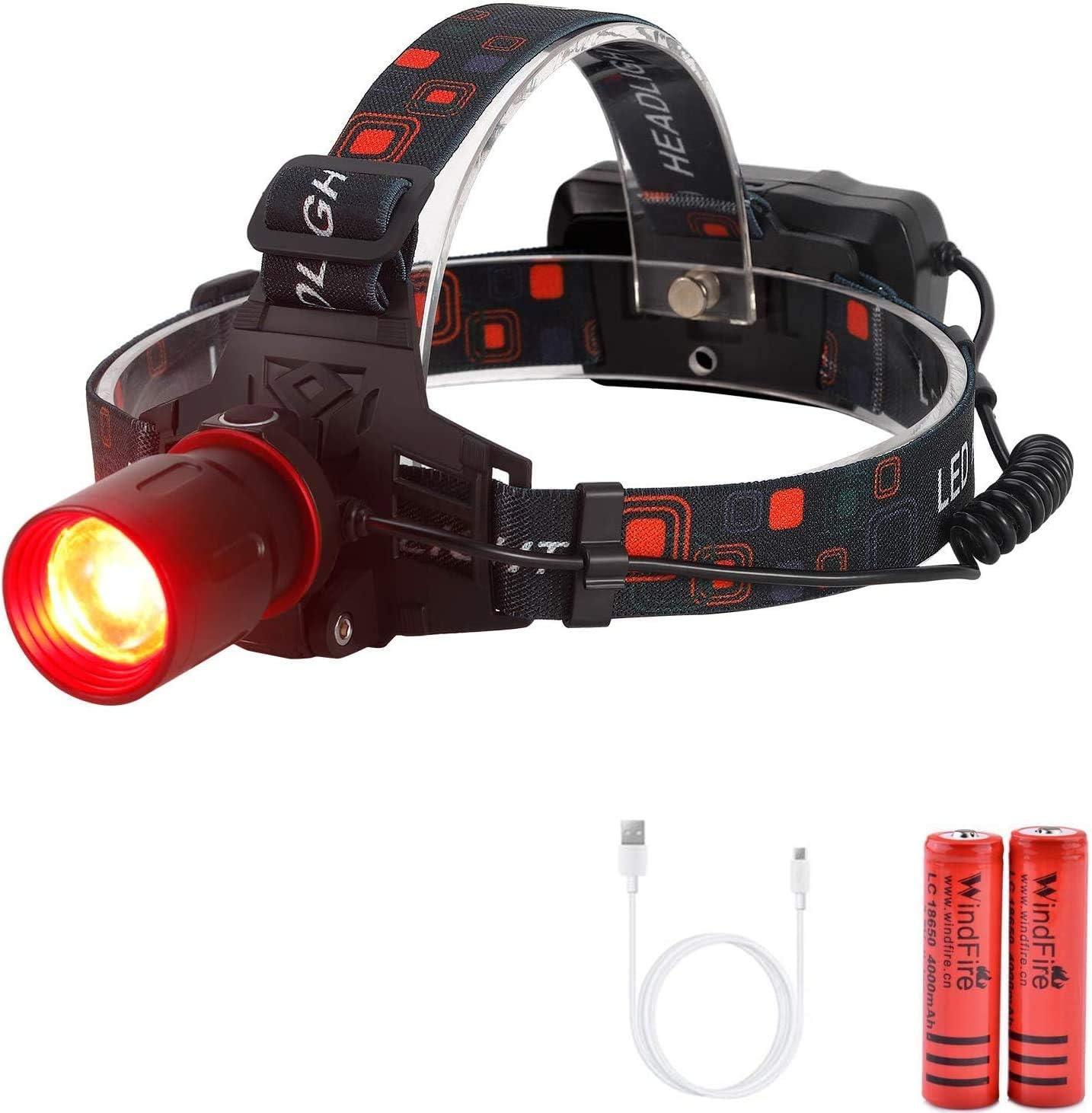 LUXJUMPER Red Light LED Headlamp Red Hunting Flashlight Super Bright 2000 Lumens 3 Lighting Modes Rechargeable Waterproof Lightweight Headlight for Hunting Stargajing Astronomy Running Fishing