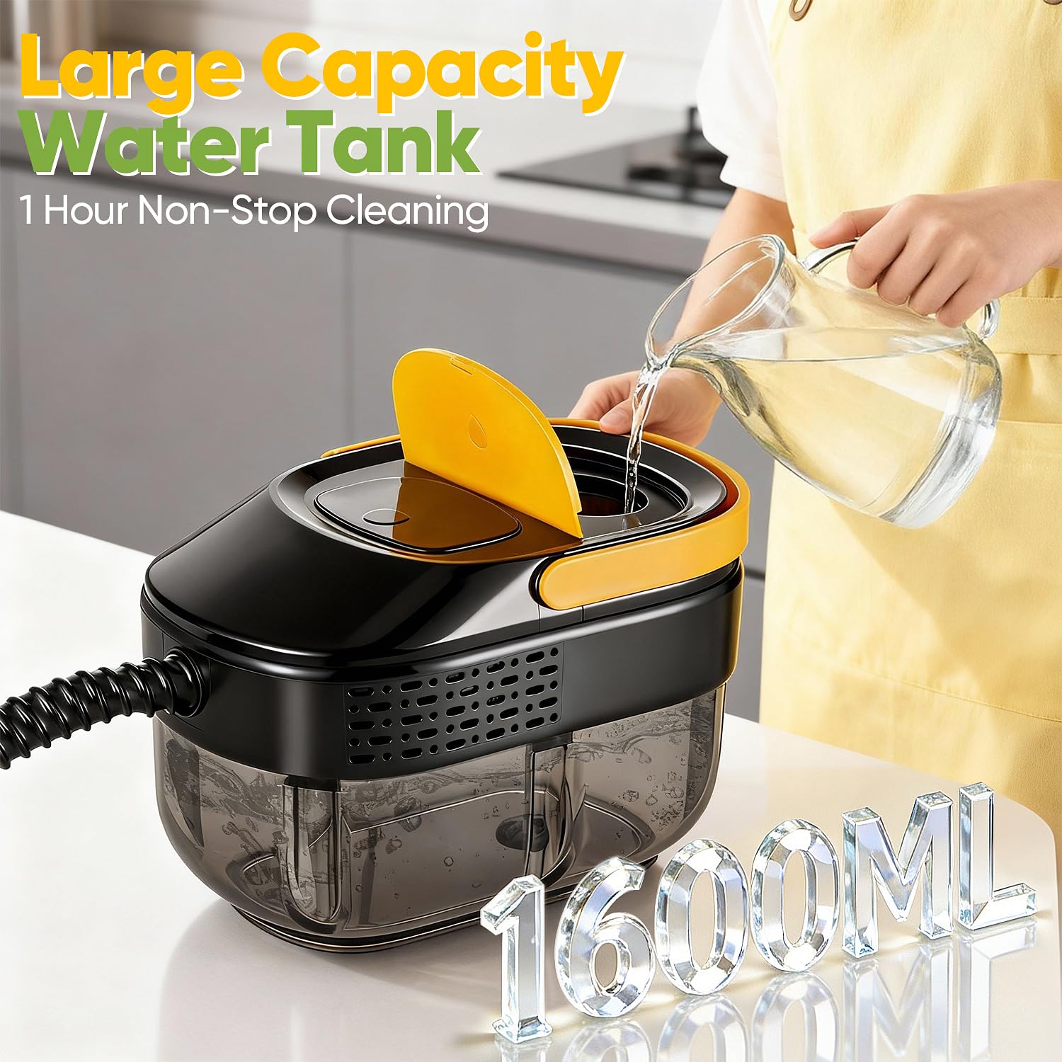 Limpiador de Vapor Portátil 17-in-1 Hogar y Auto, Calentamiento 10s, Depósito 1600ml, 3 Niveles de Vapor Ajustables en Mango, Radio de Acción 4,5m, Accesorios: Cocina, Baño, Suelos, Ventanas, Auto