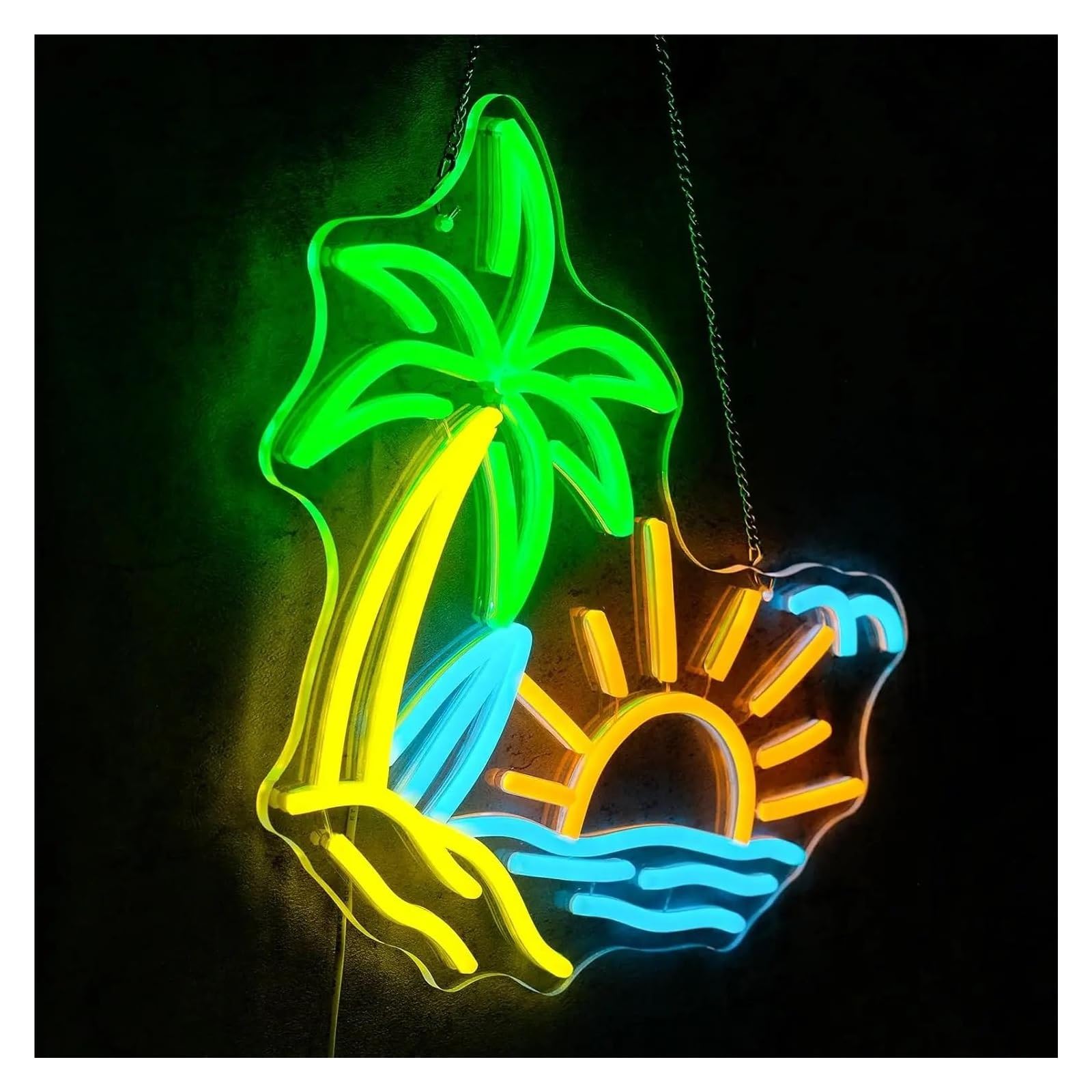 LEMST Signs Lamp Tropic Neon Sign Coconut Tree Neon Light for Hawaii Shop Bar Bedroom Cafe Tiki Bar Party Summer Beach Decoration(36.8x32.5cm)