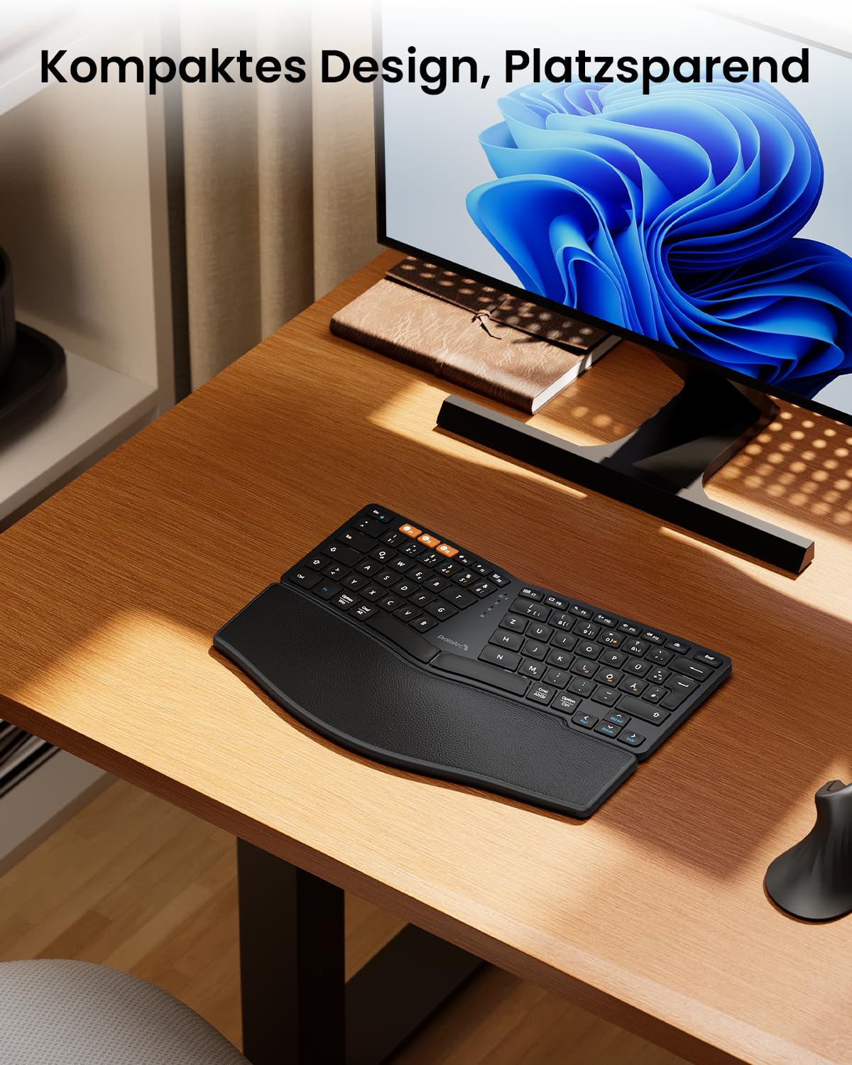ProtoArc Ergonomiczna klawiatura Bluetooth, EK04 mini bezprzewodowa klawiatura Ergo, kompaktowa z podpórką pod nadgarstek, dzielona konstrukcja, naturalne uczucie pisania, Bluetooth i USB, możliwość