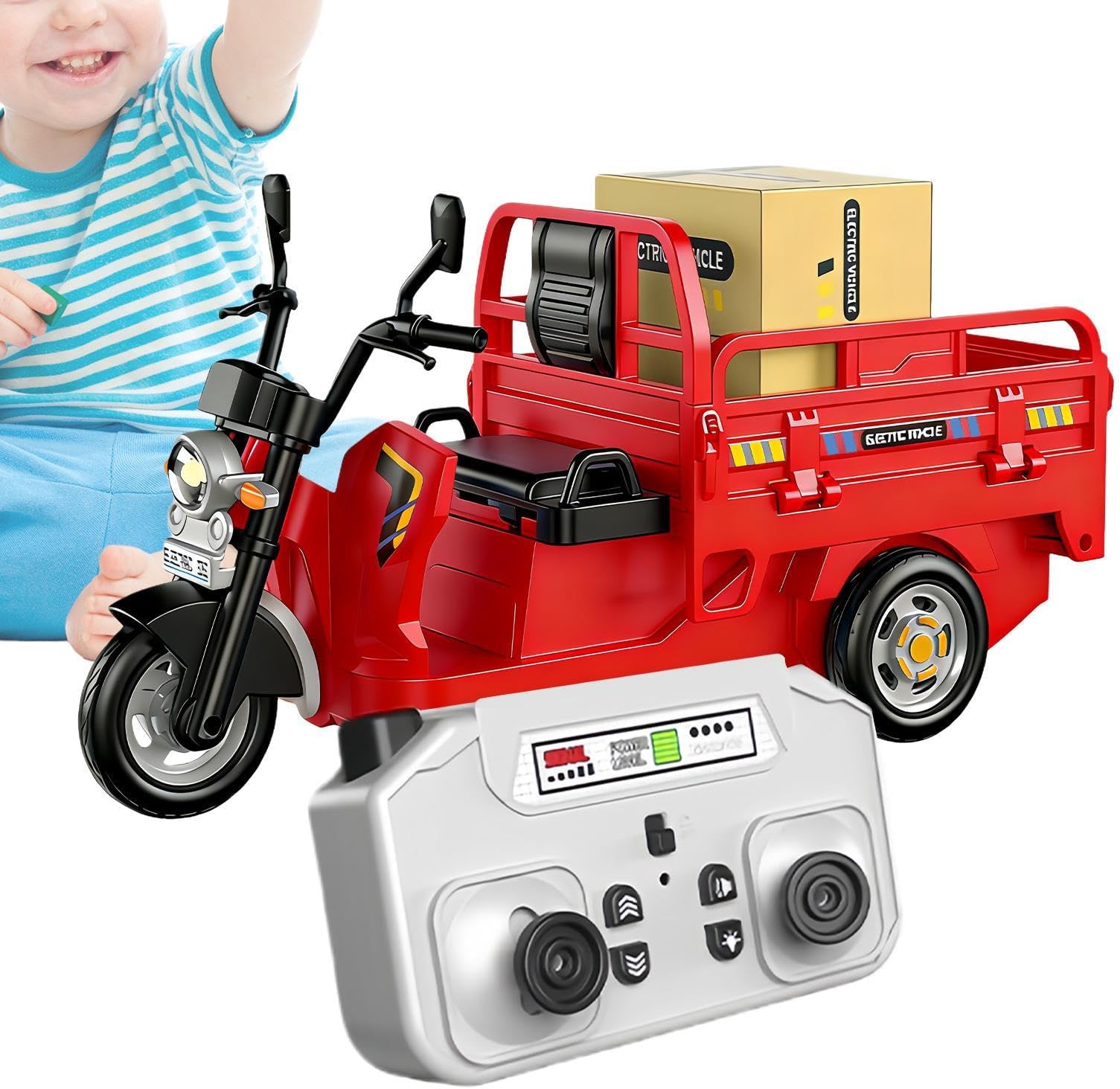 Remote Control Truck - RC Lorry Toy | Dumper RC Set - 2.4G Remote Control Three-wheeled Truck, Dump Toy, With Lights, Sound Effects, And Lifting Cargo Box, Suitable For Indoor Tabletop Play