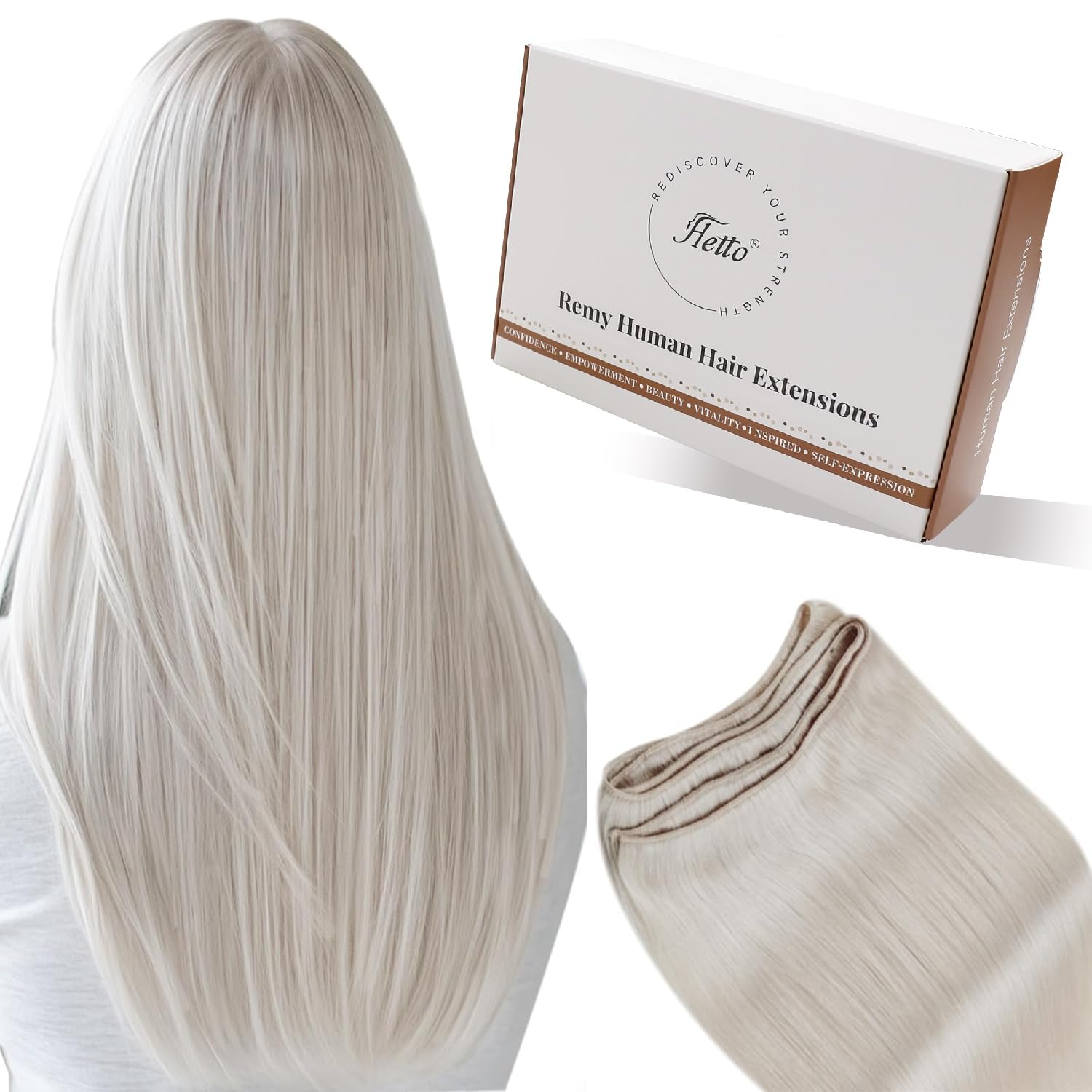 Hetto Weft Hair Extensions Real Human Hair Platinum Blonde 22 Inch 100g