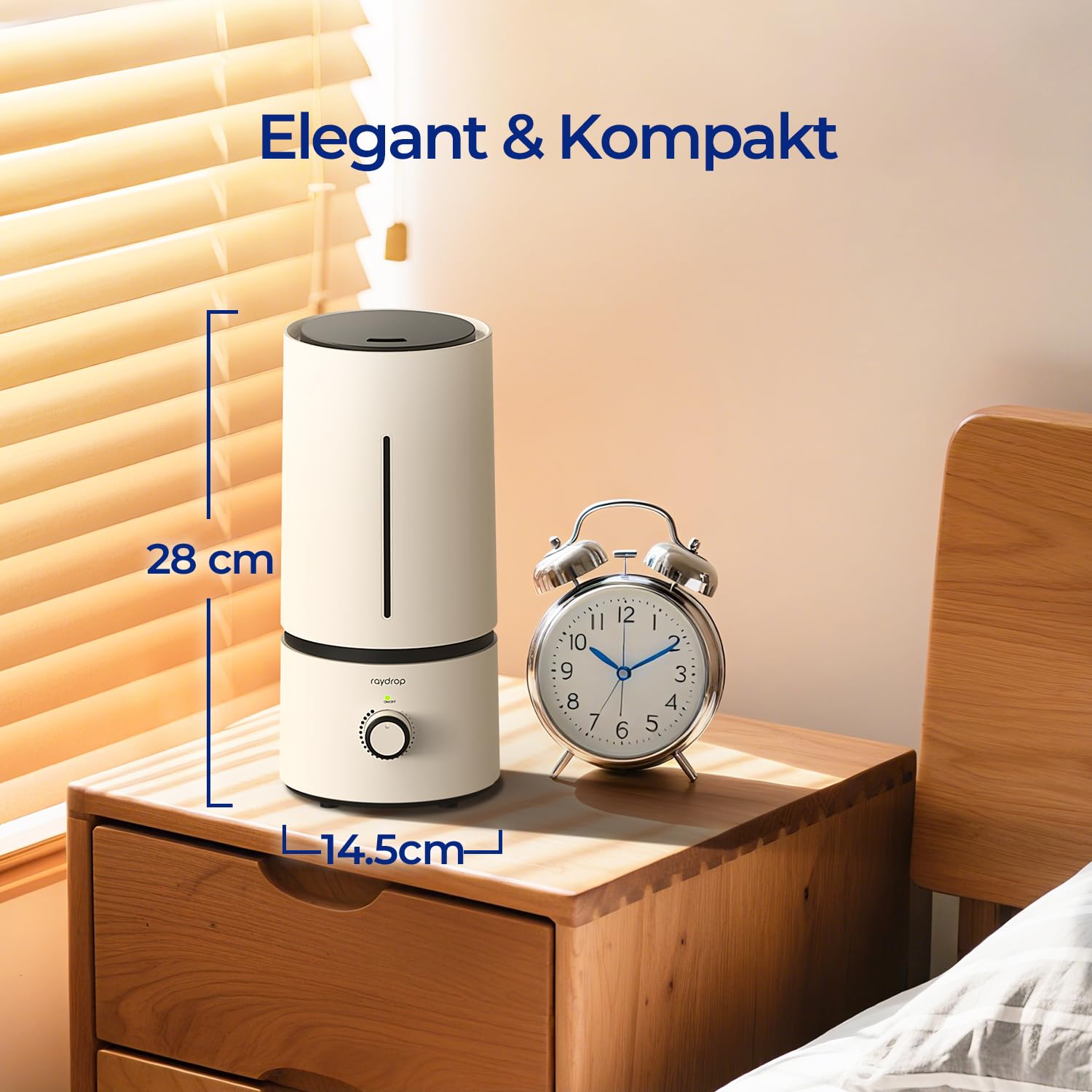 raydrop Humidificador para dormitorio y habitación de los niños, 1,7 L, silencioso y ahorra espacio, humidificador ultrasónico para bebés y plantas, fácil de usar y fácil de limpiar, apagado