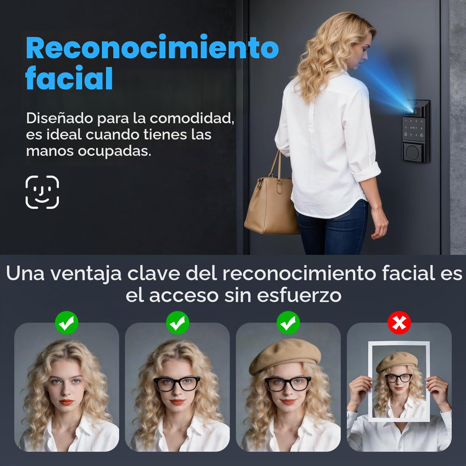 Cerradura Inteligente con Reconocimiento de Palma y Facial, Huella Dactilar | Cerradura Electrónica, Acceso Sin Llaves, Control vía App, Autobloqueo, Timbre, Teclado Táctil y Cerrojo Interior