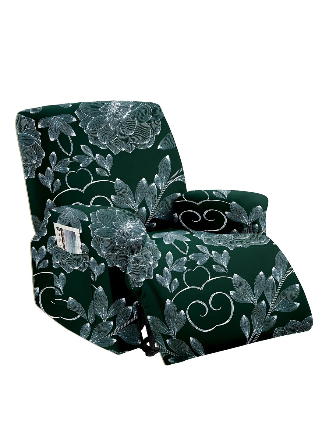 Cortina Super Stretch Printed Recliner Cover Recliner Couch Covers Recliner Chair Cover Form Fitted Non Slip Reclining Slipcovers for Standard Large Recliner, Soft Thick, Dark Green-picture-13