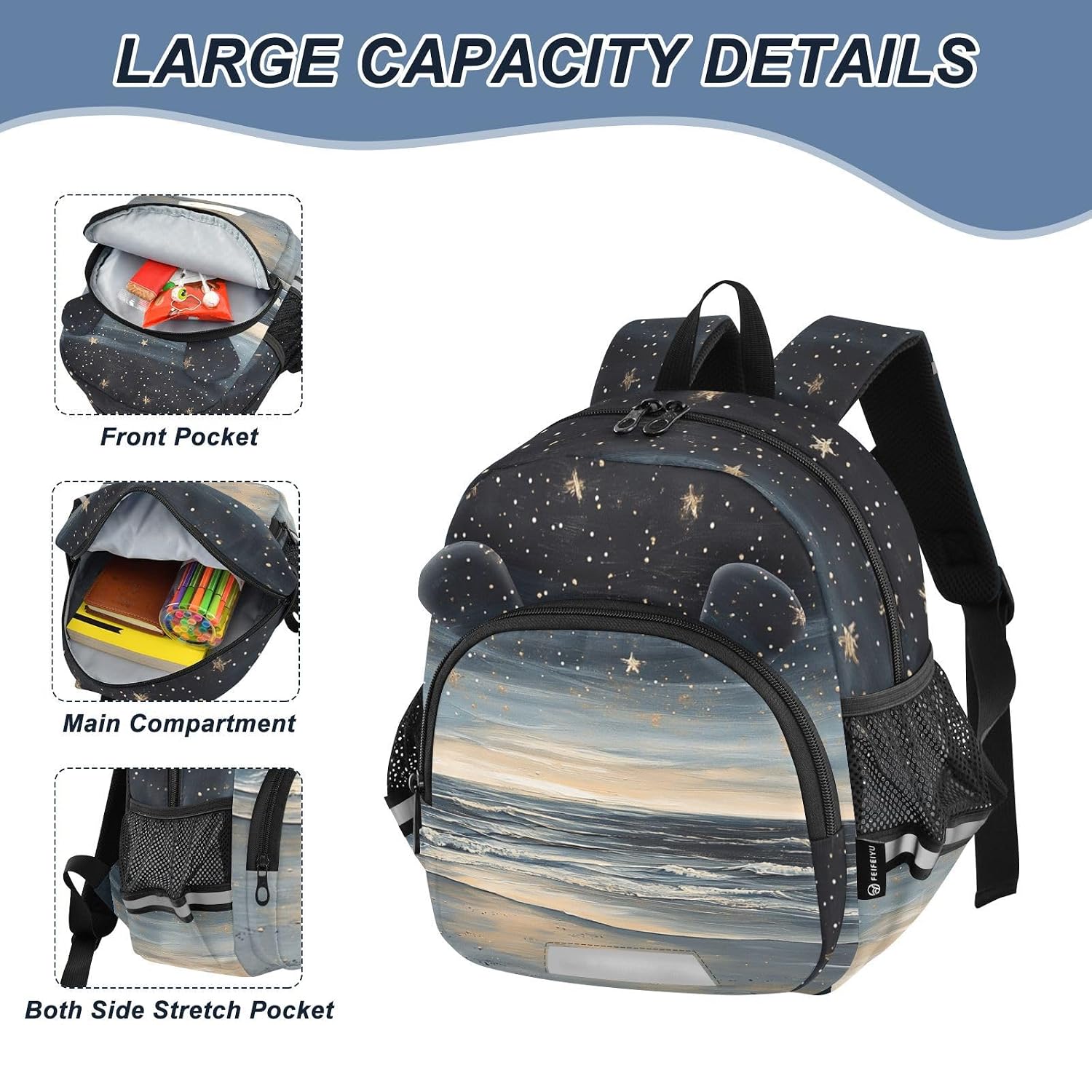 Starry Ocean Wave Toddler Harness Backpack for Boys Girls 3-6 Years Kids Backpack with Anti Lost Safety Leash Baby Protection Backpack for Travel Preschool Walking