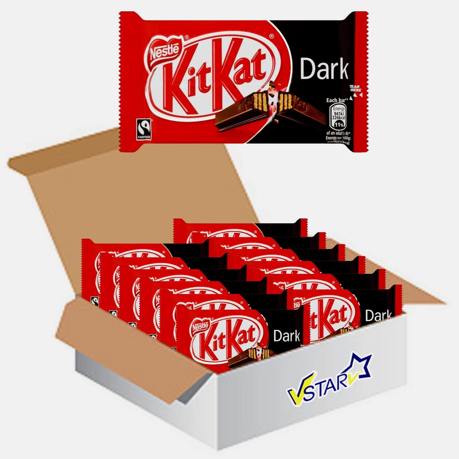 VSTAR All Chocolate Bars Collection (Kit Kat 4 Finger 70% Dark 41.5g, Half Box), 1.0 count