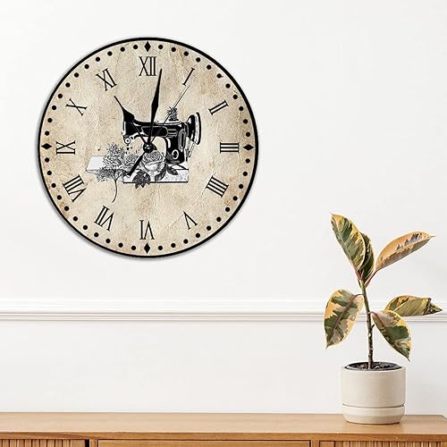 Vista 167 de Relojes de pared de madera para máquina de coser de flores, relojes sin marco, 10 pulgadas, brillante, silencioso, sin tictac, funciona