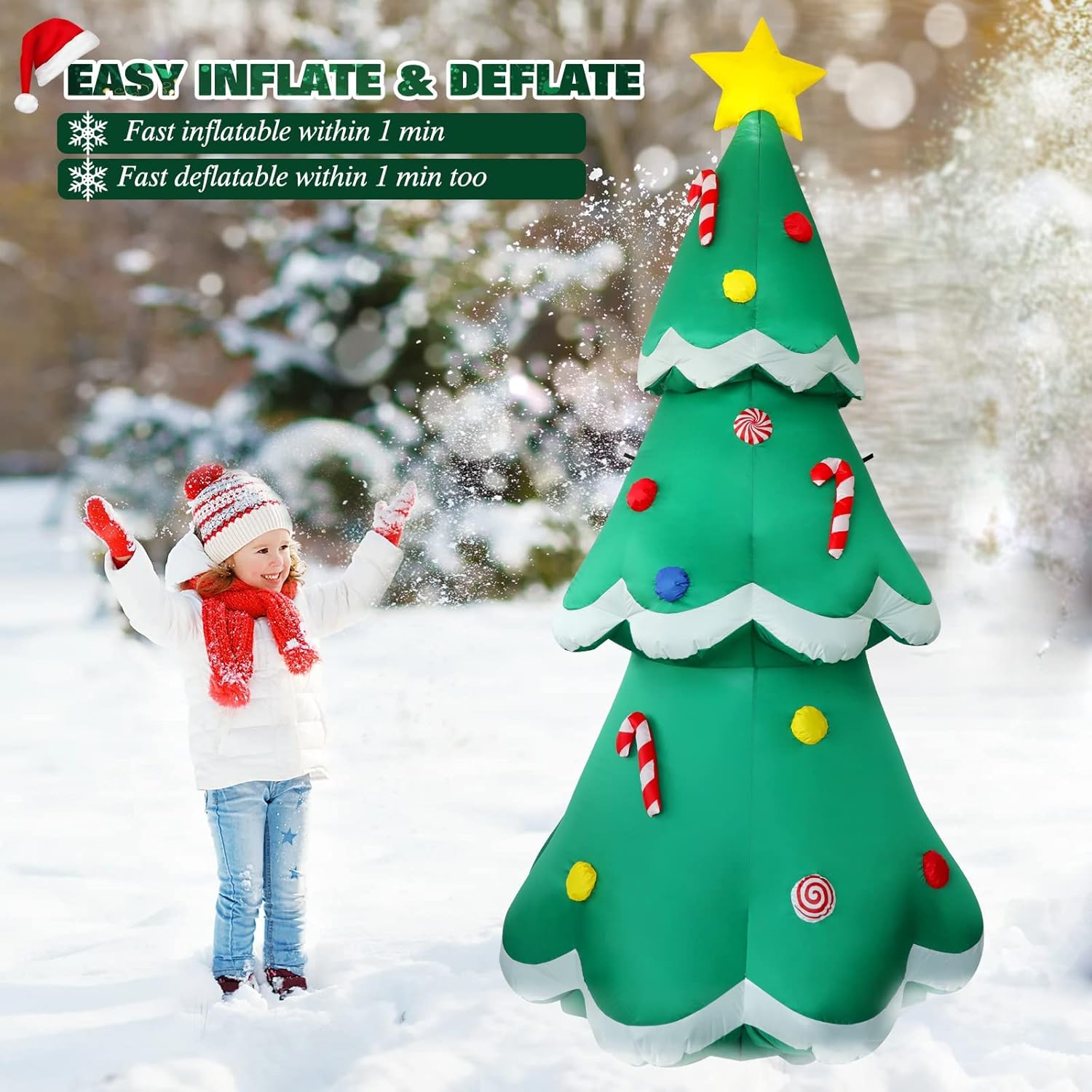 7 FT Tall Christmas Inflatables Tree Decorations Outdoor, Blow up Christmas Tree Yard Decor with LED Lights Star Treetop & Colorful Candy for Xmas Holiday Party Indoor Garden Patio Display Hall Lawn - Image 2