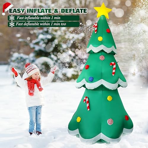Vista 27 de Decoraciones inflables de Navidad de 10 pies para exteriores, Papá Noel inflable con caja de regalo para decoración exterior de Navidad, Papá Noel