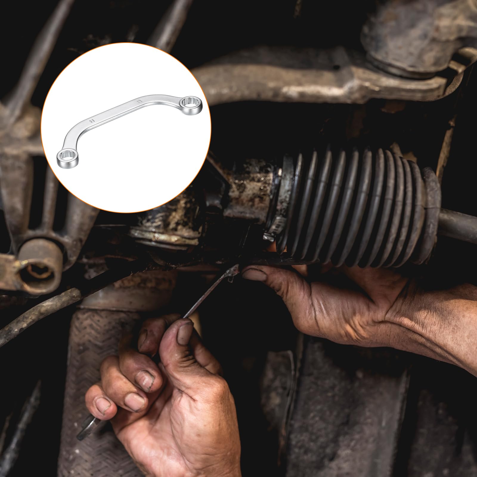 Chiavi A Cricchetto A Mezza Luna - 11mm E 13mm - Doppia Estremità 12 Punti - In Acciaio CR-V - Foto 9