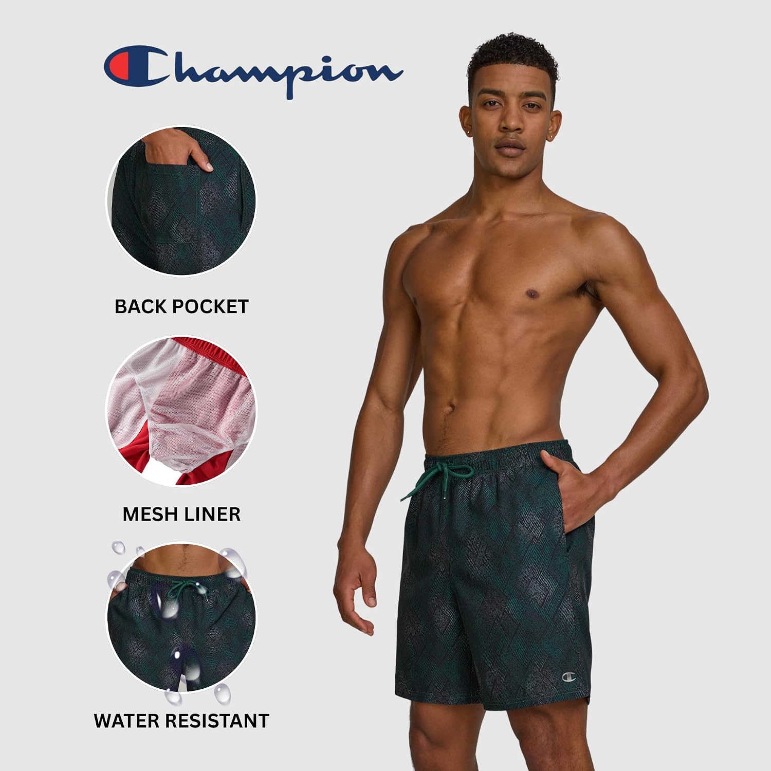  Men's 7" Swim Trunks, Board Shorts with Mesh Liner, Bathing Suit | Quick Dry, Mesh Liner, Adjustable Drawstring, Elastic Waist, Side & Back Pockets, Signature  Logo, Swimming, Beach thumbnail