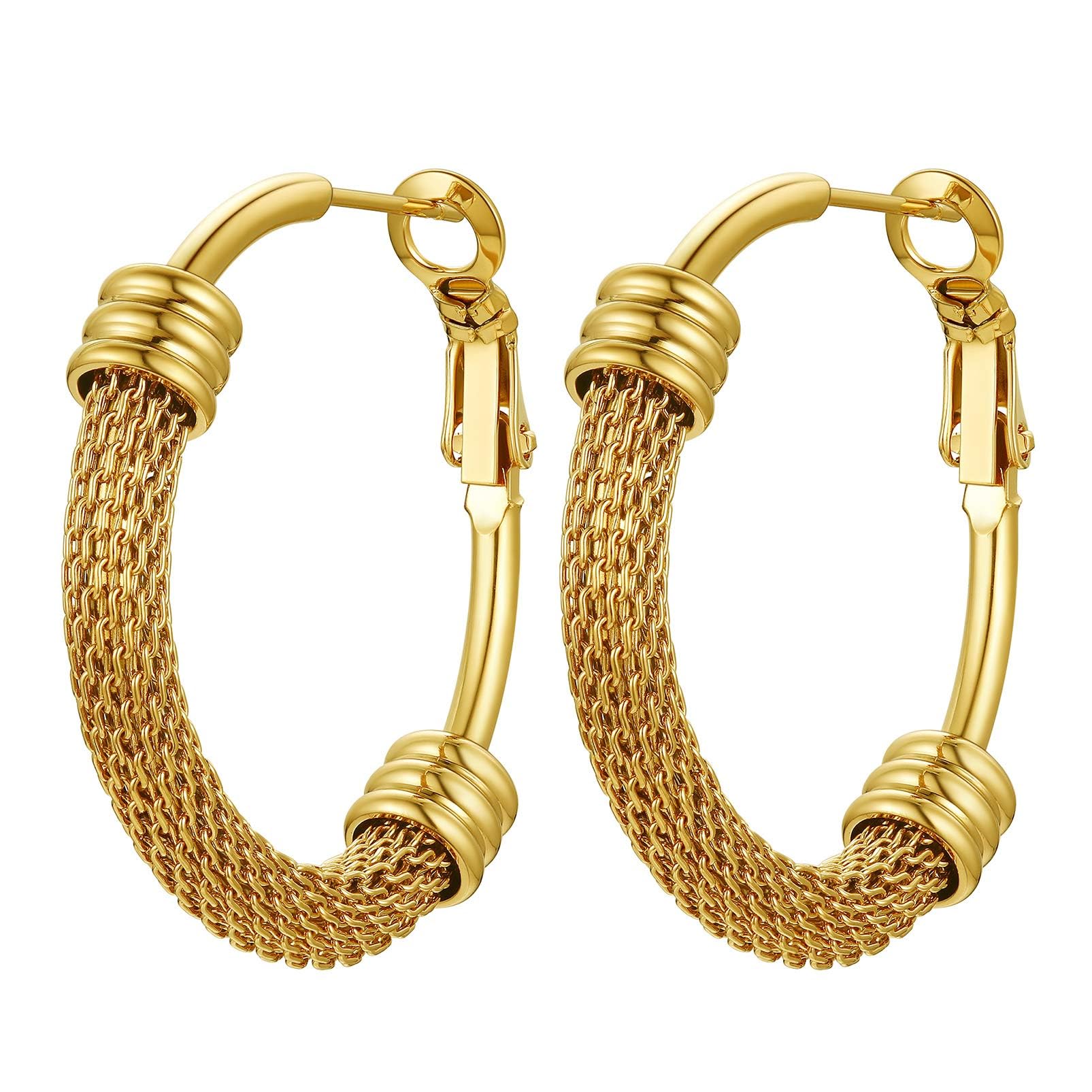 PROSTEEL 14K Gold PLated Hoop Earrings for Women Stainless Steel