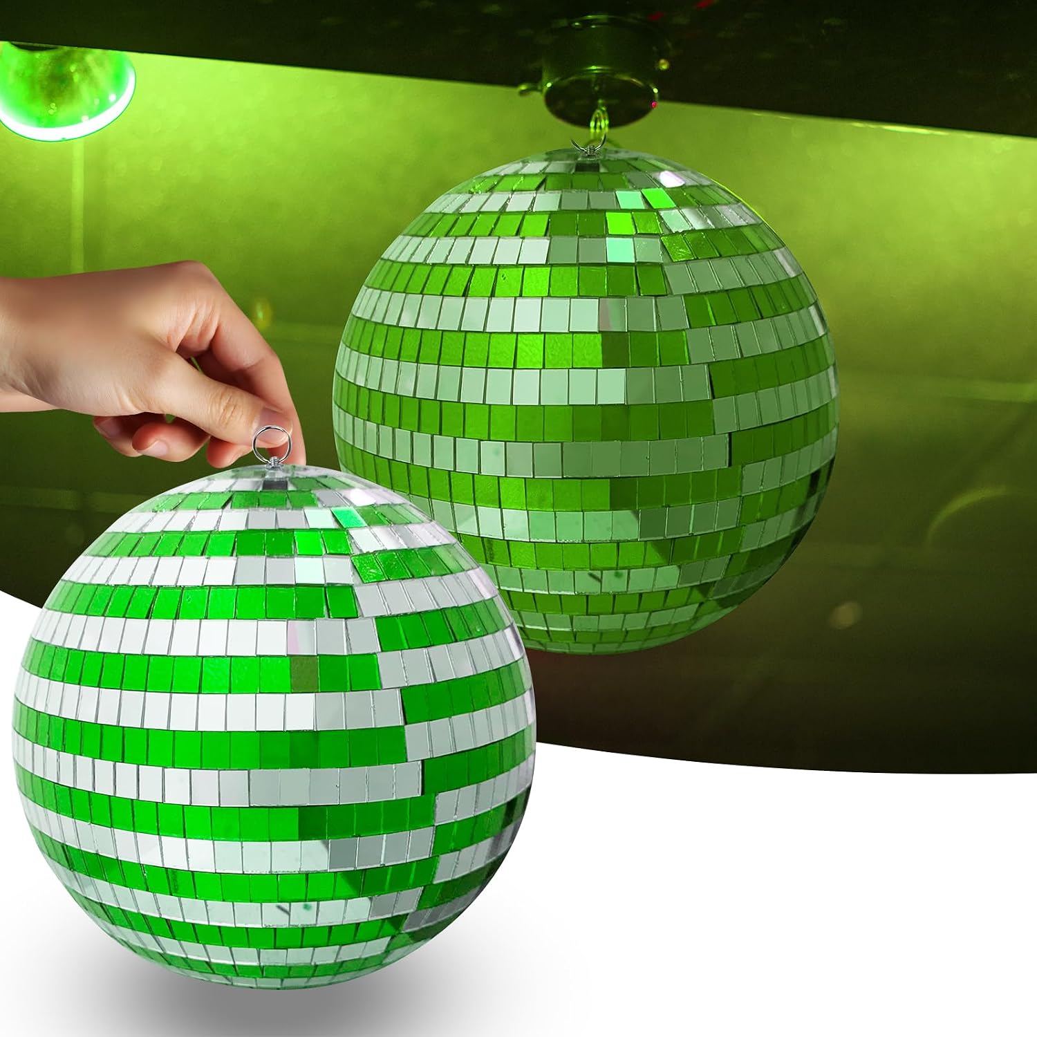Bola Espejada Disco Verde y Plata 8 Pulgadas miniatura 1
