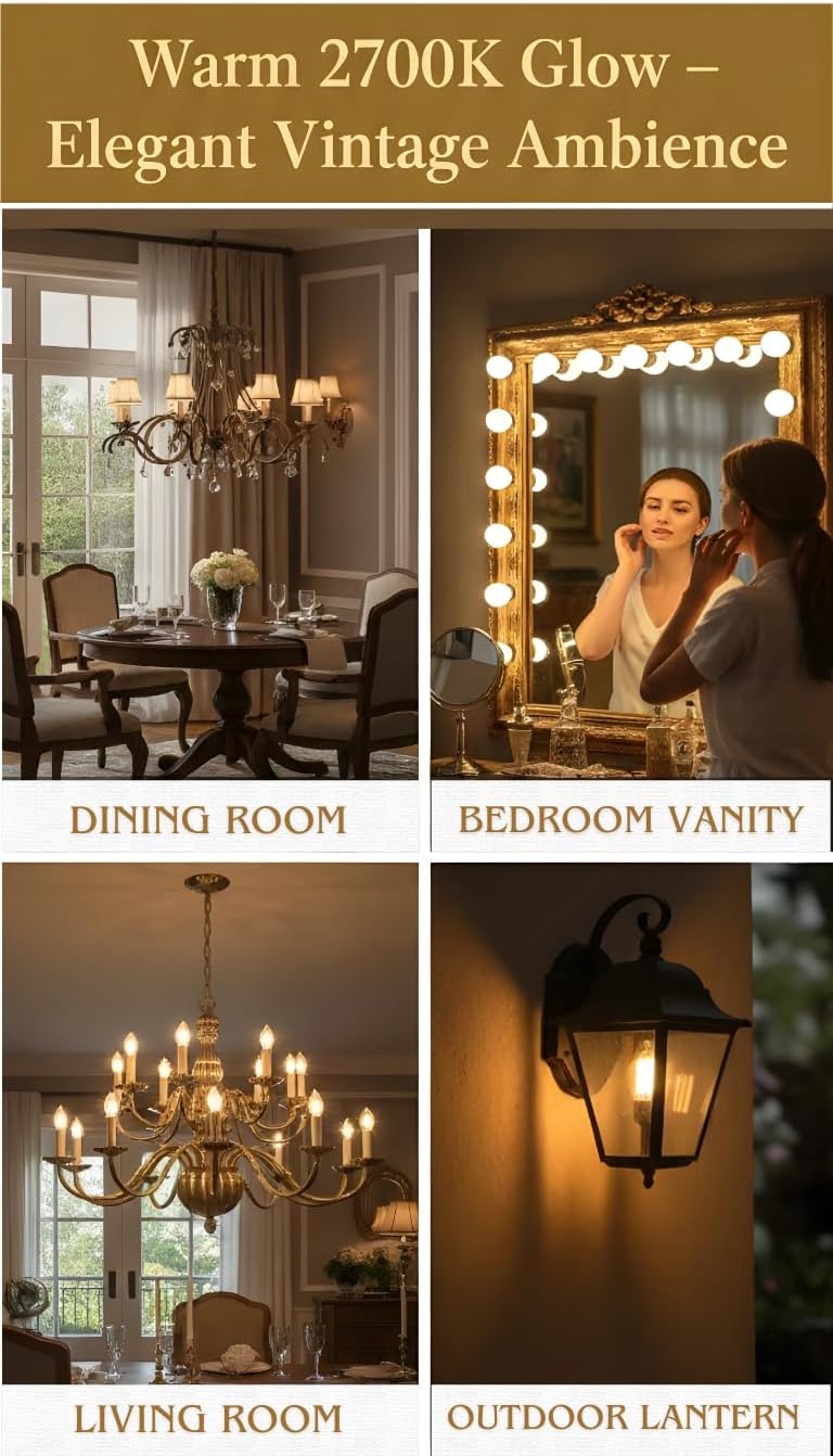 SLEEKLIGHTING 6-Watt E12 LED Filament UL and Energy Star Listed Candelabra Light Bulb - Dimmable (60W Incandescent Replacement) - Warm White 2700K Decorative Clear Chandelier Bulb - E12 Base 24pack