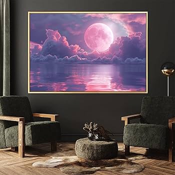 Amazon.co.jp: 絵画 海のピンクの月インテリア 絵画 魅力的な色