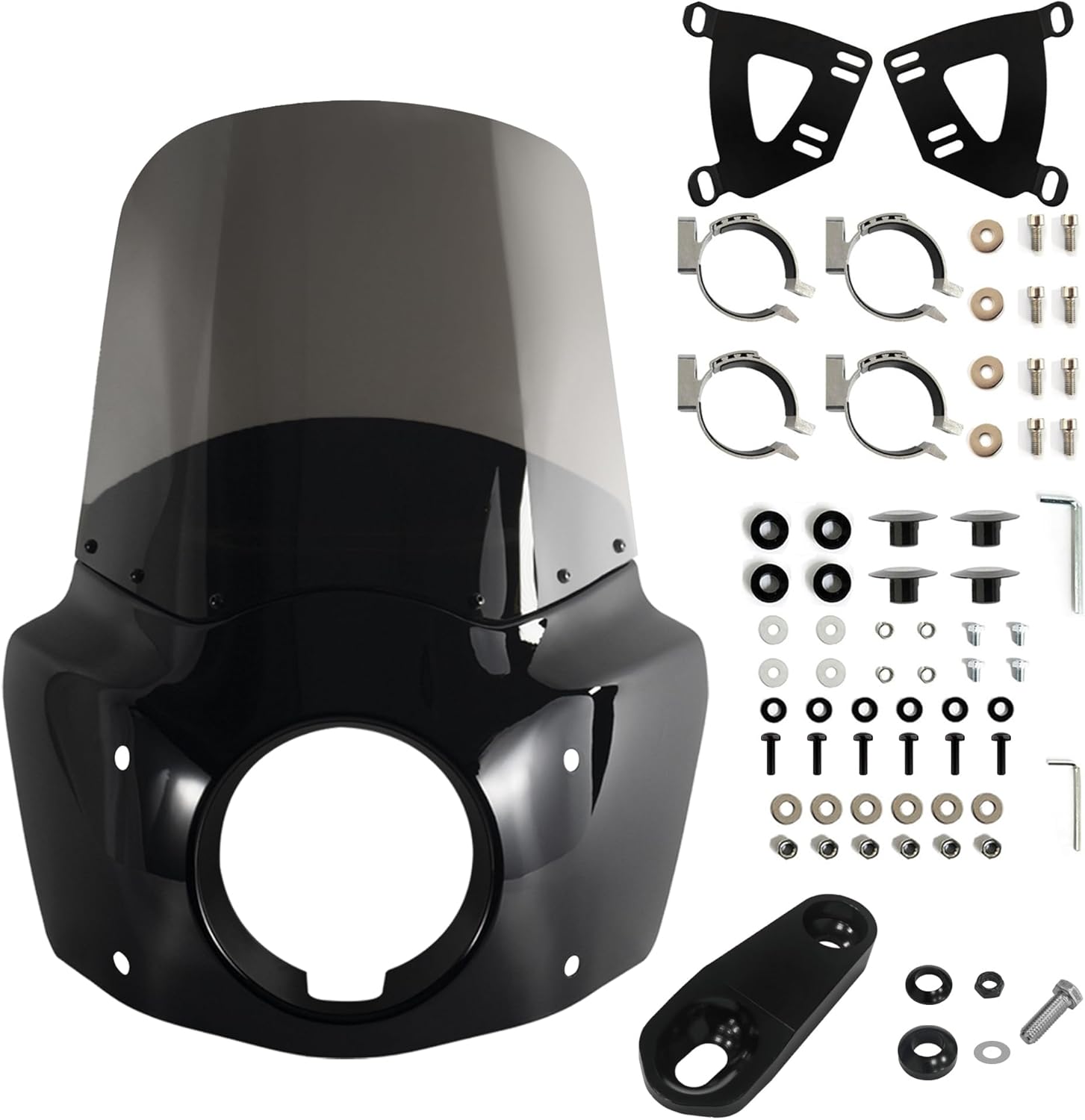 FATECIM Motorcycle 5.75" Headlight Fairing with 15" Smoke Windshield Windscreen & 35-41mm Mounting Hardware For Harley 86-15 Sportster 1200 Iron 883 XL883N Sportster 1100 15" Smoke Windscreen