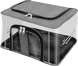 SKYVILLA Nylon 33 L PVC Transparent Moisture Proof Storage box for Clothes Under-Bed Closet Wardrobe Organizer Bag for Clothes with Carry Handle (44 x 31 x 24 cm, Grey) (PACK OF 01-GREY)