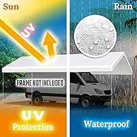 Vista 8 de YardGrow Cubierta de techo de repuesto para toldo superior de 12 x 20 pies para refugio de garaje con cuerdas elásticas, marco no incluido (blanco)