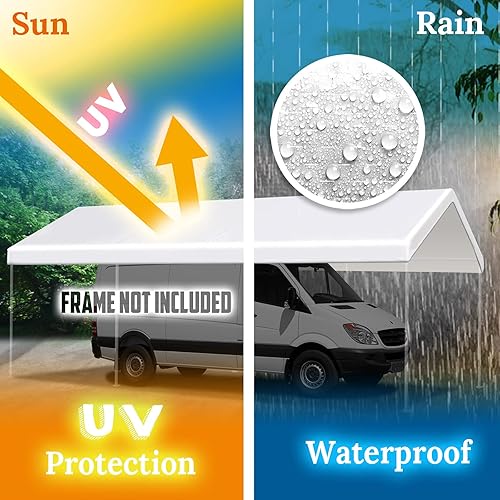 Miniatura 8 de YardGrow Cubierta de techo superior de repuesto de 12 x 20 pies para cochera, garaje con bungees, marco no incluido (blanco)