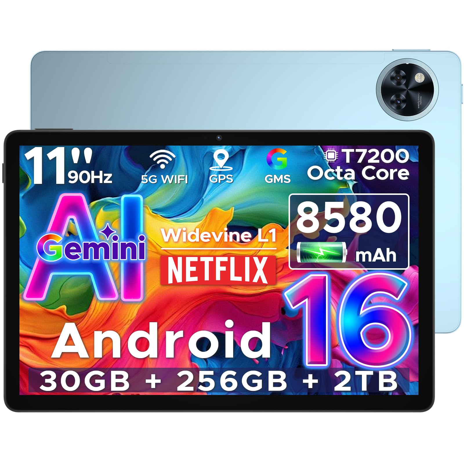 DOOGEE U11 Pro Tablet Android 16, Tablet 11 Pulgadas 30GB+ 256GB/2TB TF, Gemini AI Tablets Baratas Octa-Core, HD IPS 90Hz, 8580mAh/ 5G WiFi/Widevine L1/ 13MP+5MP/ Face ID/GMS Tablets Baratas y Buenas