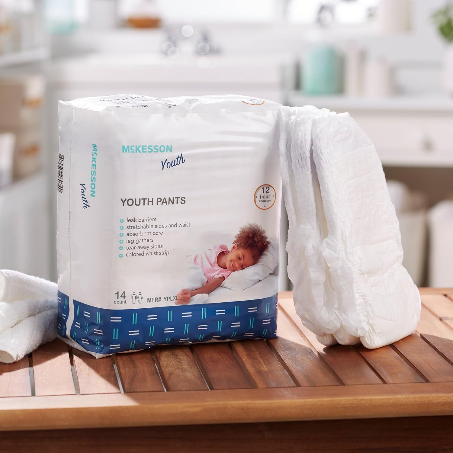 McKesson Youth Training Pants, [14 Count], Overnight Disposable Pull Up Diapers, L/XL, 60-125 lbs, Absorbent 12 Hour Leak Protection with Leg Gathers and Tear-Away Sides, for Boys or Girls, Pediatric - Image 6