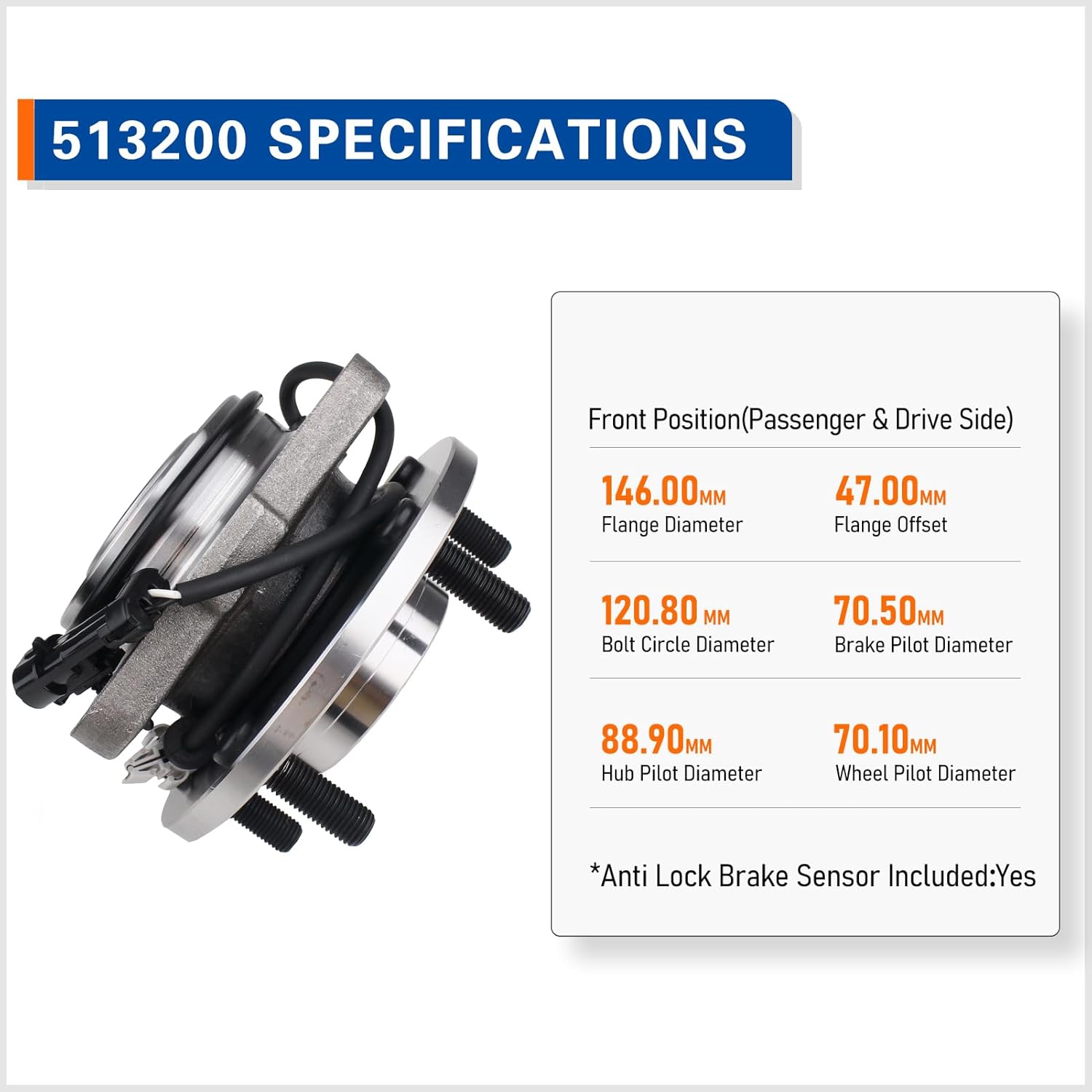 PAROD Pair 513200 Front Wheel Hub & Bearing Assembly Compatible with 1998-2004 GMC Jimmy, 1998-2005 Chevy Blazer RWD/2WD w/ABS