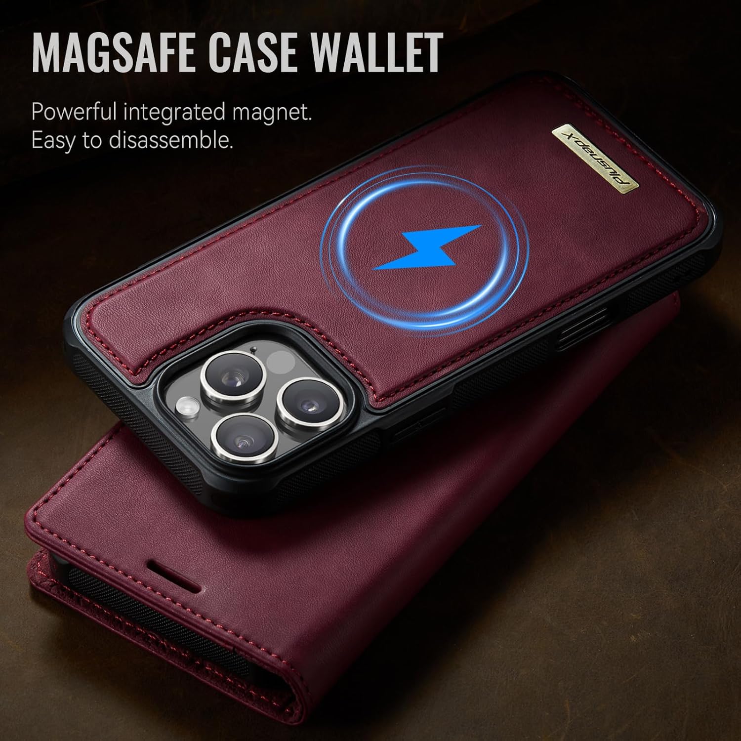 Wallet Case for iPhone 16 Pro Max Compatible with Magsafe, 2-IN-1 PU Leather Flip RFID Blocking Card Holder Stand Shockproof Magnetic Detachable Case for iPhone 16 Pro Max Case 6.9", Burgundy