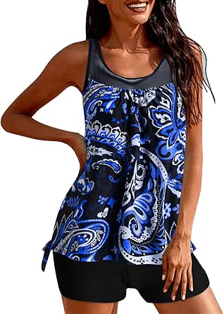 Amazon.com: SNKSDGM Womens Tankini Swimsuit Sport Two Piece Tummy ...