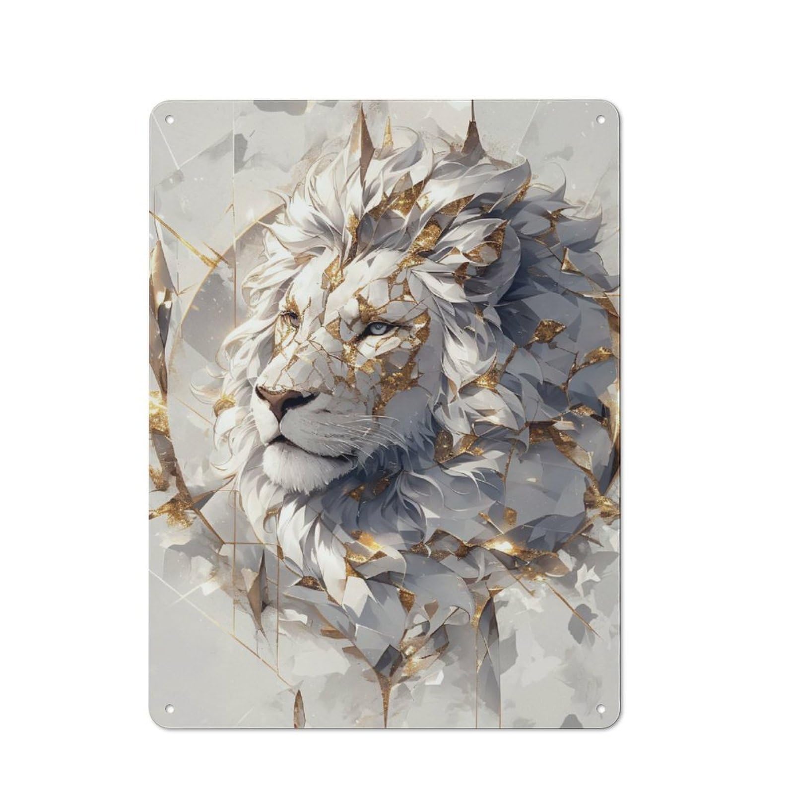 Old Style Majestic White Lion with Gold Accents Metal Sign 40x30cm, Bar Wall Plaque for Diner, Restaurant, Shed Or Kitchen