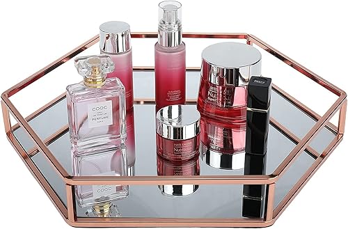Miniatura 5 de XMSound Bandeja de espejo de metal para decoración de joyas, organizador de perfume de vidrio para baño, mostrador y todas las ocasiones