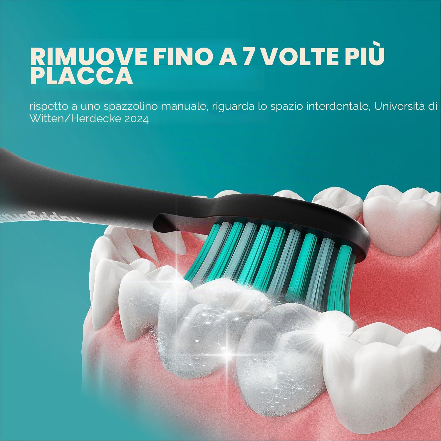 happybrush® Spazzolino elettrico sonico Eco VIBE 3 - Spazzolino sostenibile con batteria ricaricabile che dura 6 settimane, con 3 testine di ricambio e dentifricio - Nero/Menta