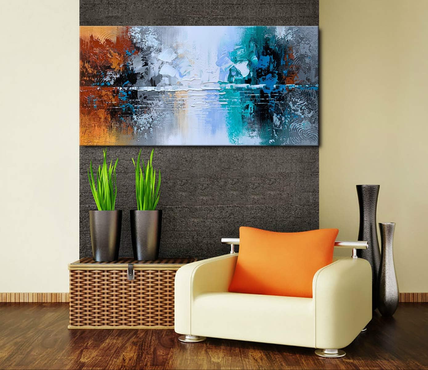Hand Painted Abstract Landscape Painting on Canvas Lake Scenery Wall Art Modern Home Decor Artwork pkt013 20.00" x 40.00"