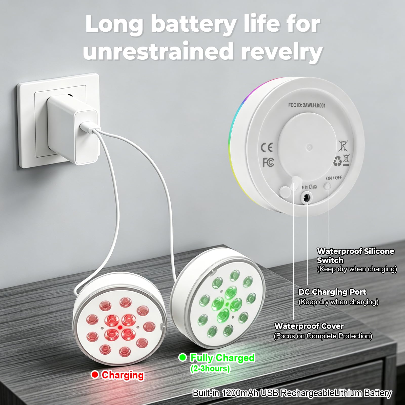 Luci Piscina Sommergibili LED IP68 16 Colori Ricaricabile USB 4 Pezzi